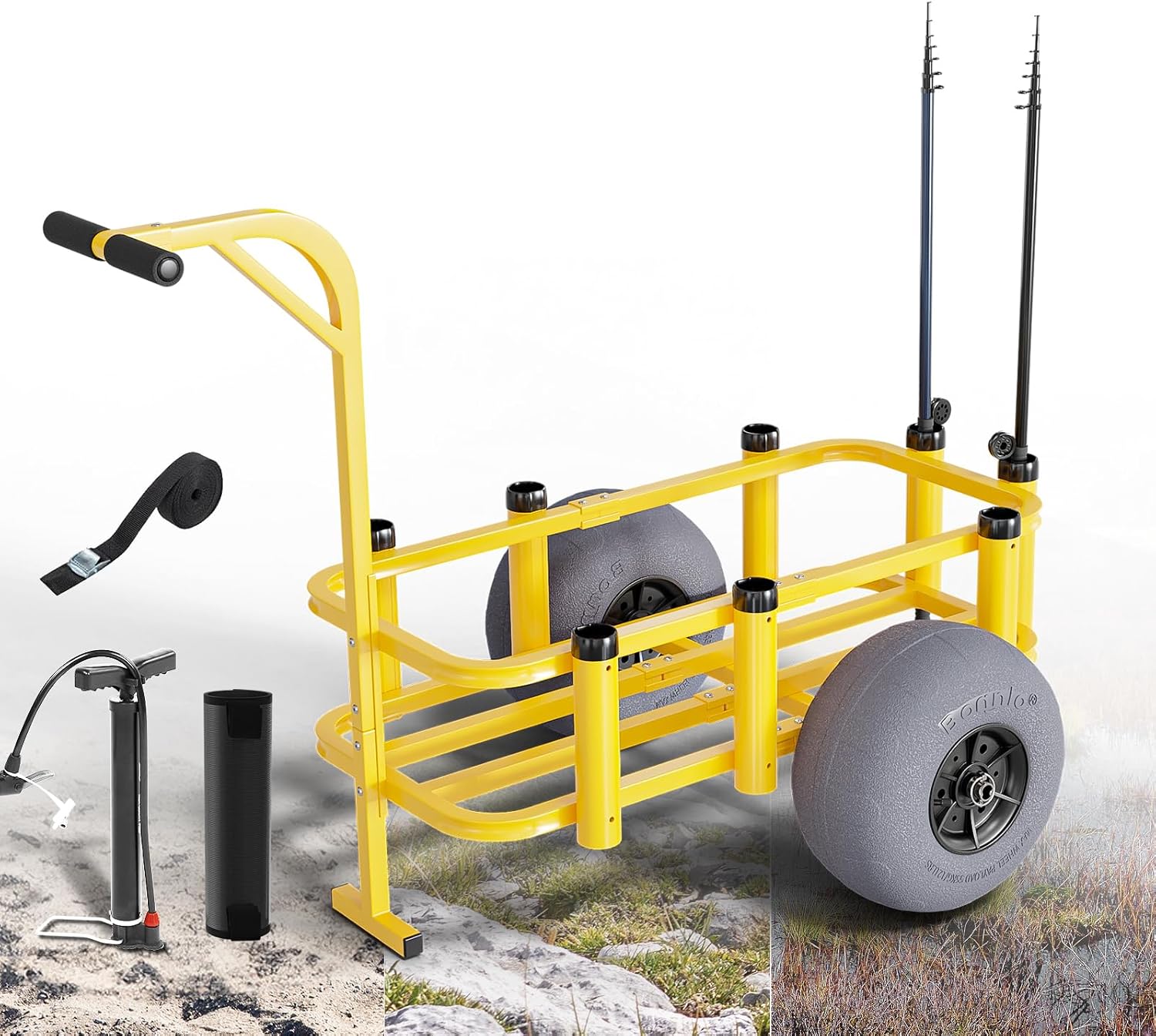 Fishing Rod Holder - Büyük Tekerlekli Plaj Arabası, Kumda Kullanıma